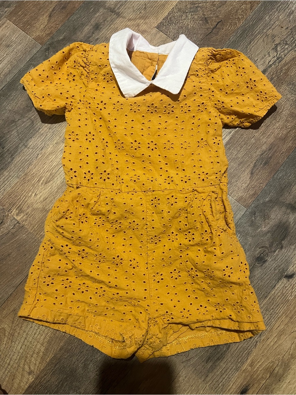 Janie and Jack Mustard Yellow Eyelet Romper with White Collar